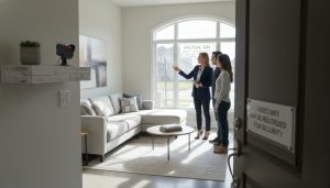 Milton home showing with visible security camera and sign 'Video may be recorded for security' on front door.