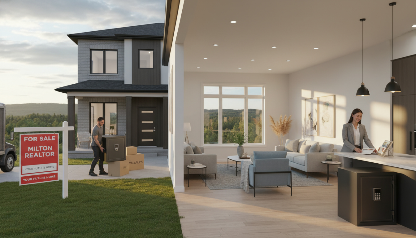 Staged Milton home interior with Realtor preparing showings and valuables being packed for storage