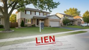 Milton Ontario house with For Sale sign and legal document overlay saying LIEN