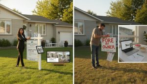 Split image showing realtor-led professional listing vs homeowner FSBO sale at a Milton, Ontario house