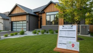 Milton home exterior showing roof and HVAC unit with maintenance records and a realtor clipboard