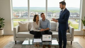 Realtor advising Milton homeowners on mortgage payoff strategies with paperwork and tablet