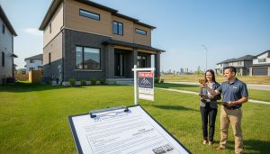 Milton Ontario house for sale with home inspection report and appraiser in foreground