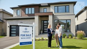 Milton Ontario home for sale with realtor and inset map showing route to Toronto