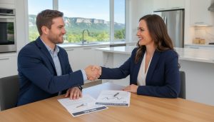 Realtor advising homeowner in Milton with HELOC and mortgage documents on table