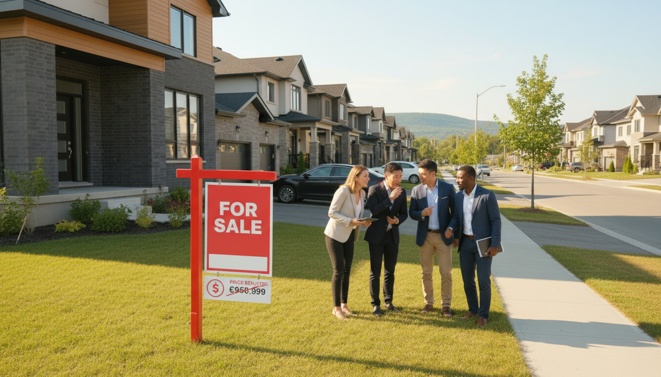 Milton Ontario home with For Sale sign and interested buyers, illustrating underpricing attracting buyers