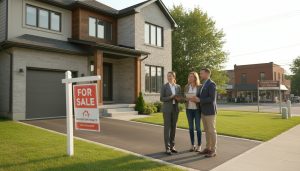 Georgetown Ontario home sale negotiation with realtor and for-sale sign