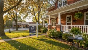 Inviting Georgetown, Ontario home with For Sale sign on a tree-lined street
