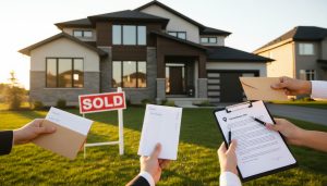 Georgetown home with sold sign and multiple offer envelopes