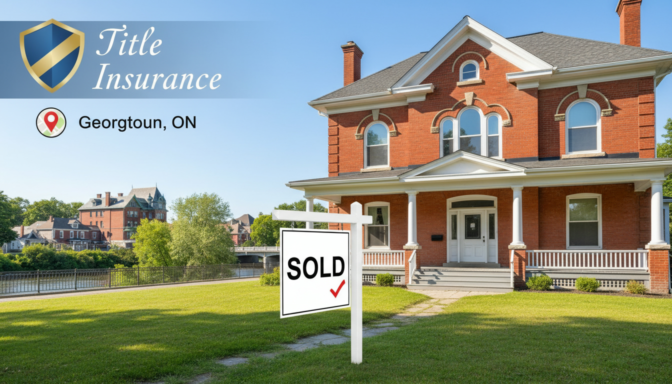 Georgetown Ontario home with sold sign and title insurance shield overlay