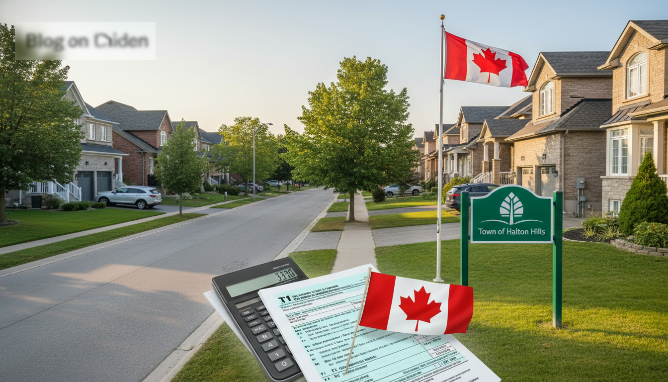 Georgetown Ontario homes with calculator and tax forms representing investment property taxes
