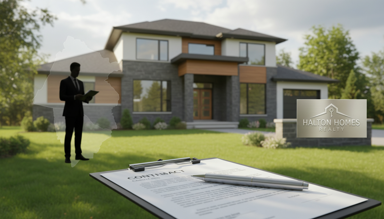 Georgetown home with Agreement of Purchase and Sale on clipboard and pen