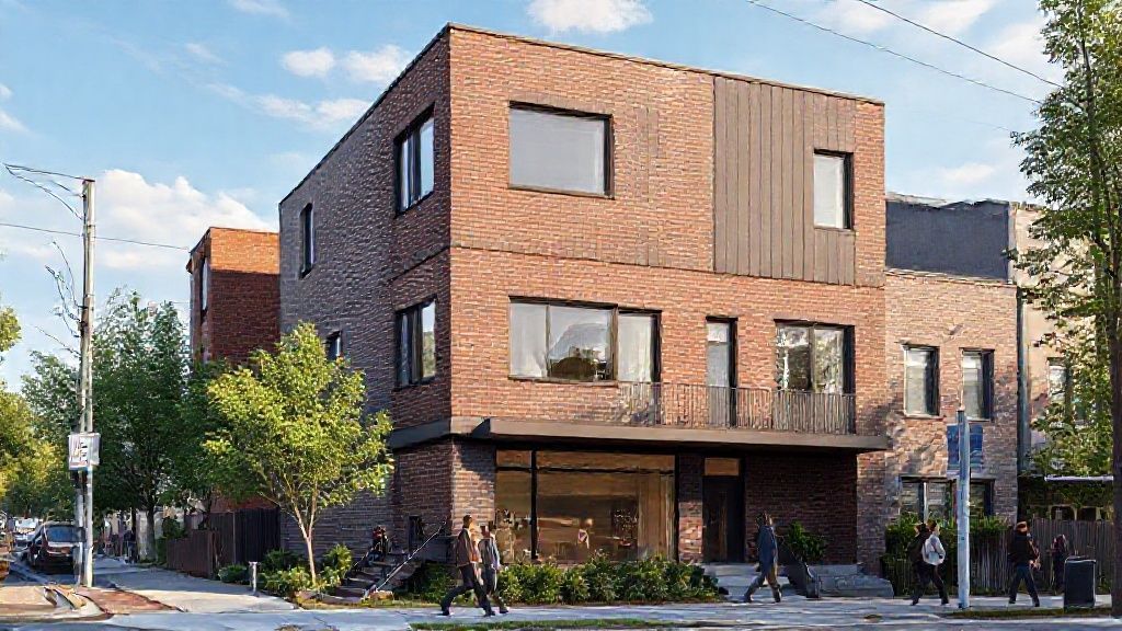 Brick building on a sunny street corner