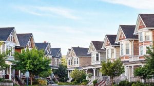 Victorian-style houses on a sunny street