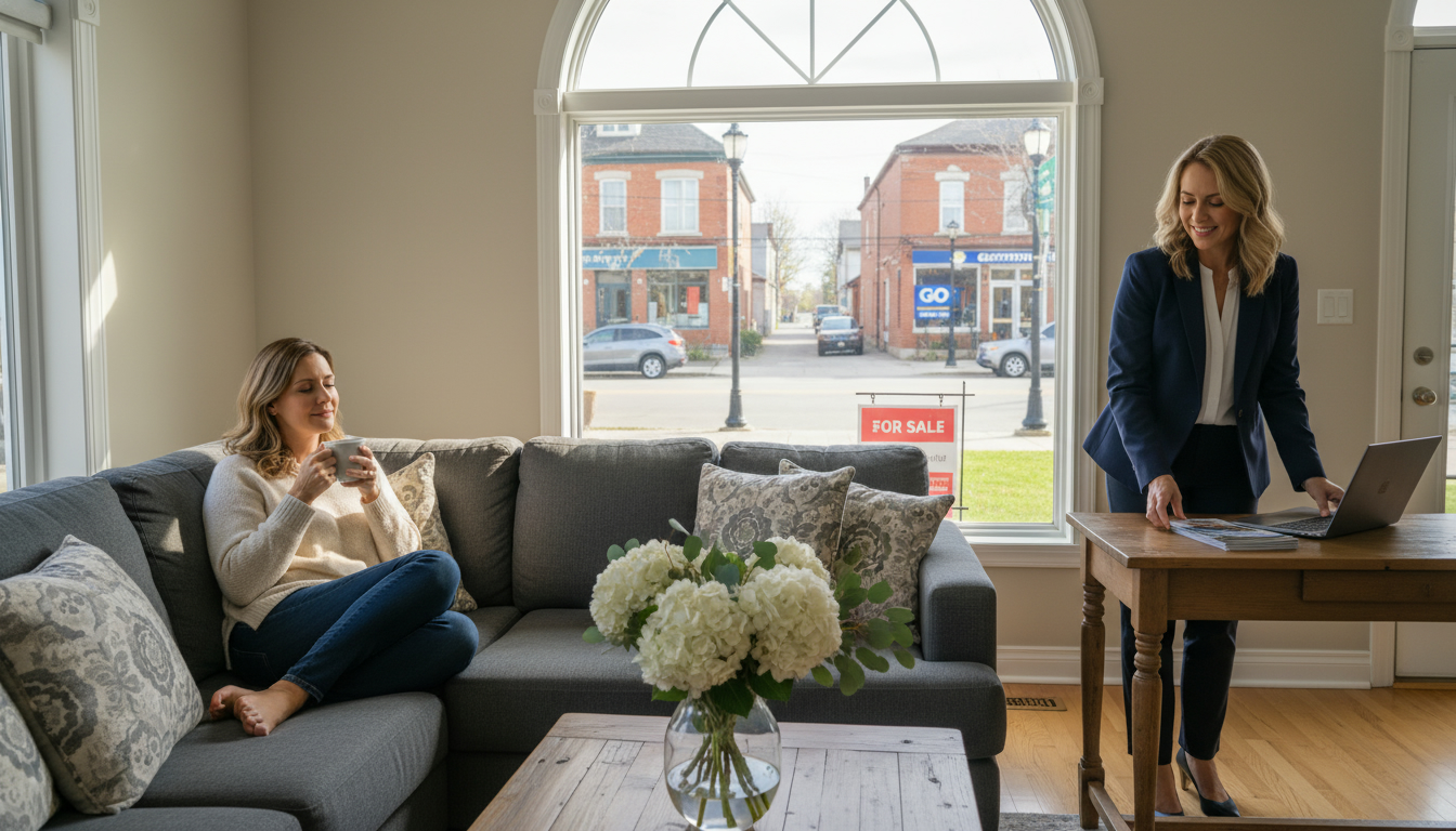 Homeowner taking a break while real estate agent prepares showings in a bright Georgetown home
