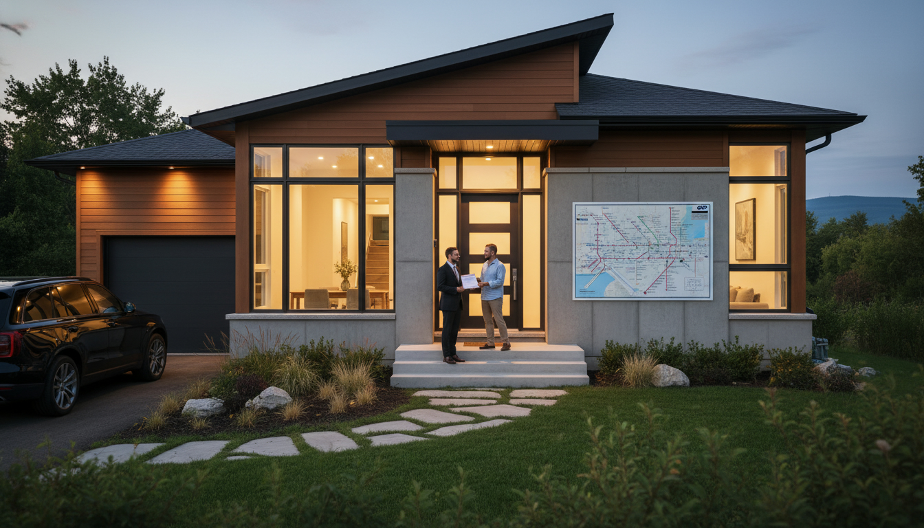 Realtor presenting an offer at a Georgetown, Ontario home with GO station map visible