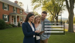 Realtor discussing mortgage rate chart with a home seller in Georgetown, Ontario