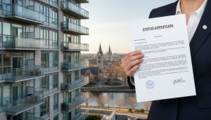 Condo building in Georgetown Ontario with status certificate document and realtor