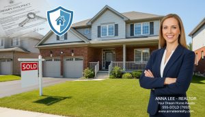 Georgetown home sold sign with title insurance document and shield icon representing protection