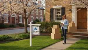 Georgetown Ontario house for sale with realtor, movers, and for sale sign