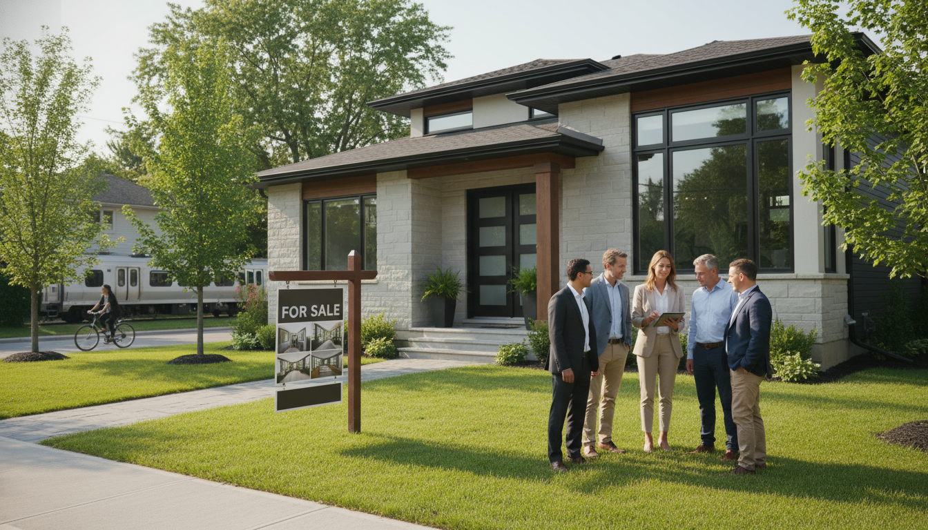 Georgetown Ontario home for sale with buyers viewing and realtor presenting listing details