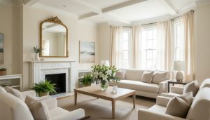 Staged Georgetown living room with neutral decor and no family photos, ready for showings