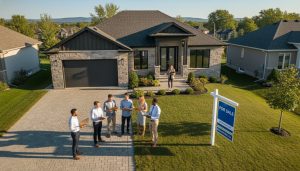 Georgetown Ontario house with for sale sign and multiple buyers submitting offers to a local realtor.