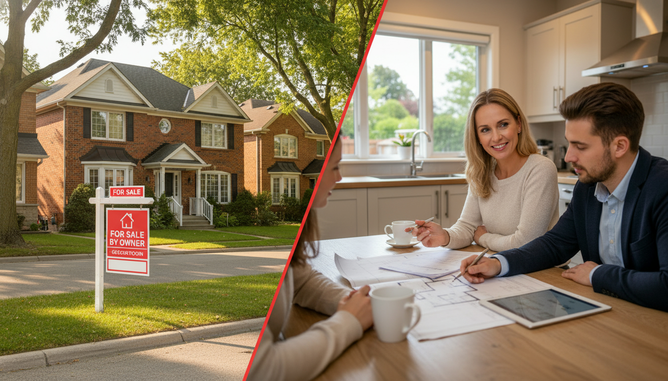 Georgetown house for sale and realtor consulting with couple over documents